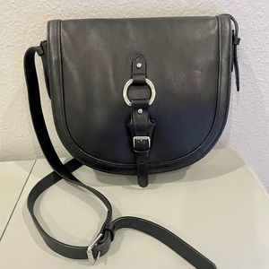 Vintage Lauren Ralph Lauren Black Genuine Leather Saddle bag / purse.